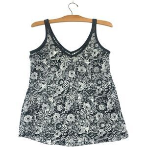 Vintage Billabong Women’s Babydoll Tank Top sz S 90s Y2k Floral Sheer Black Boho